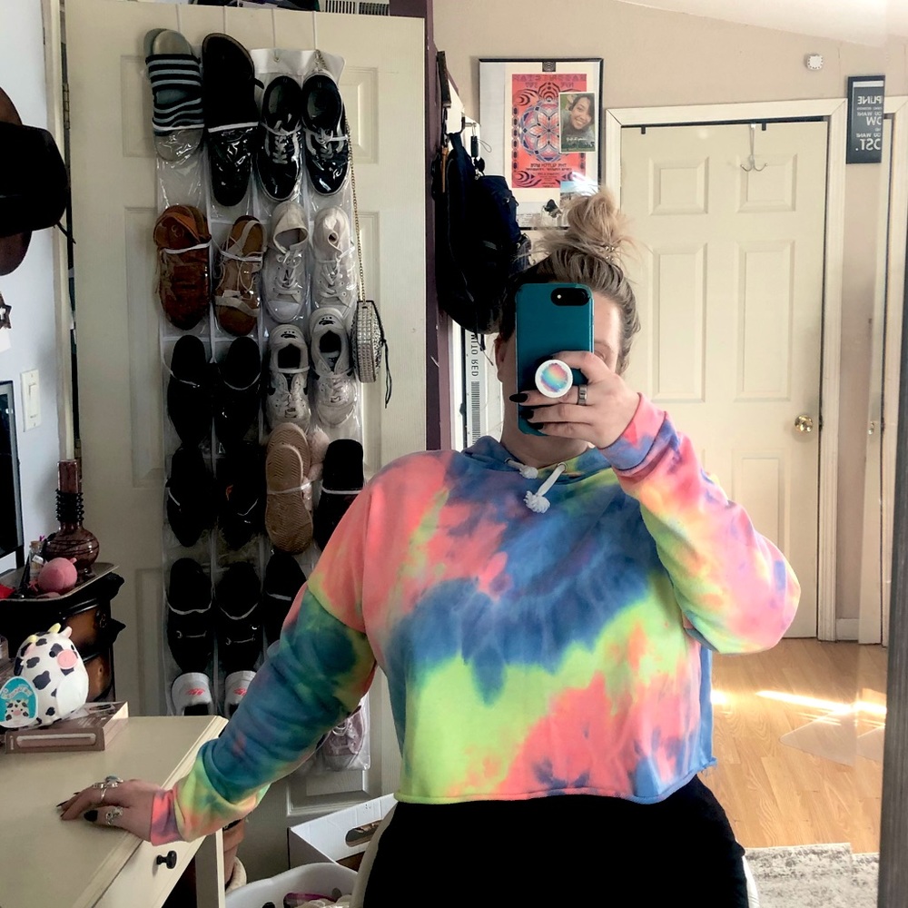 Large cropped pastel neon tie dye hoodie